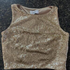 NWT - Gold Sequin Crop Top Tank - By: Belle Badgley Mischka - Size 2